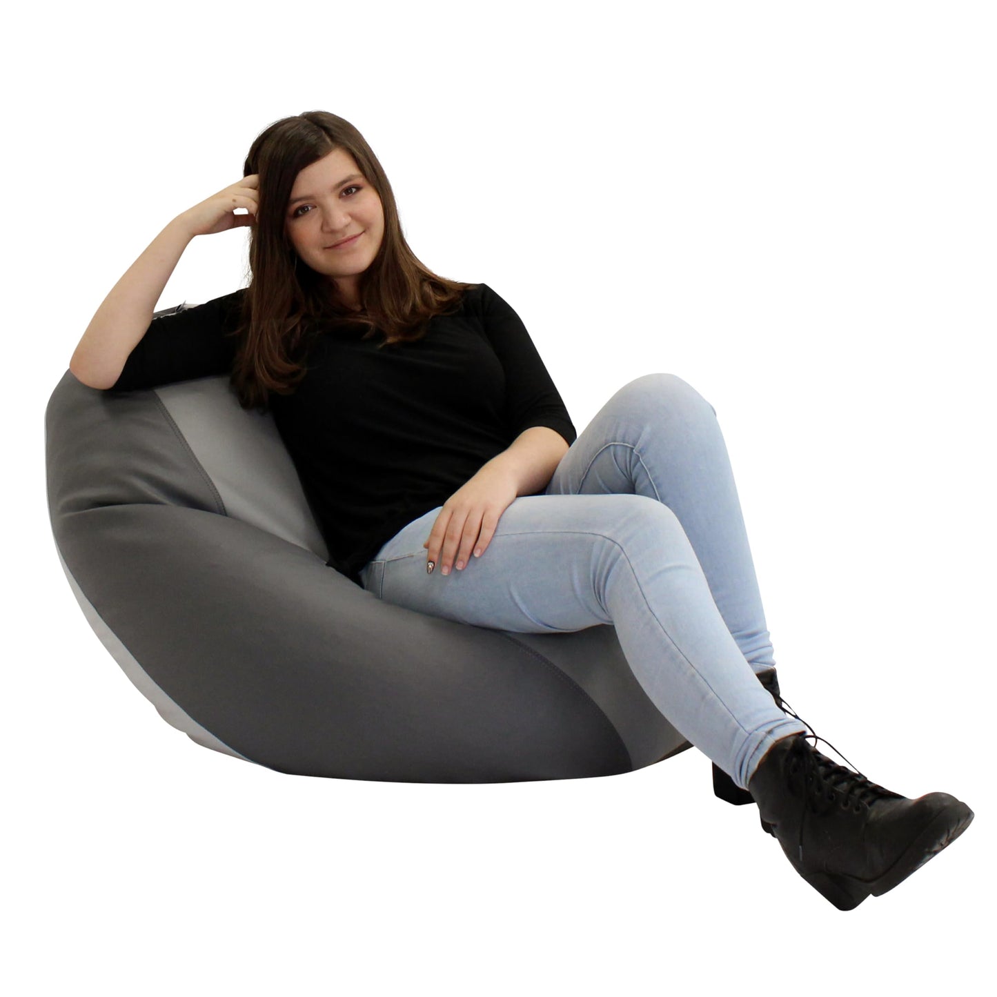 FDP SoftScape Dew Drop Bean Bag Chair with Supportive High-Back Design, For Kids, Teens and Adults, Alternative Seating for Dorms, Schools, Libraries, Daycares or Home - Gray/Light Gray