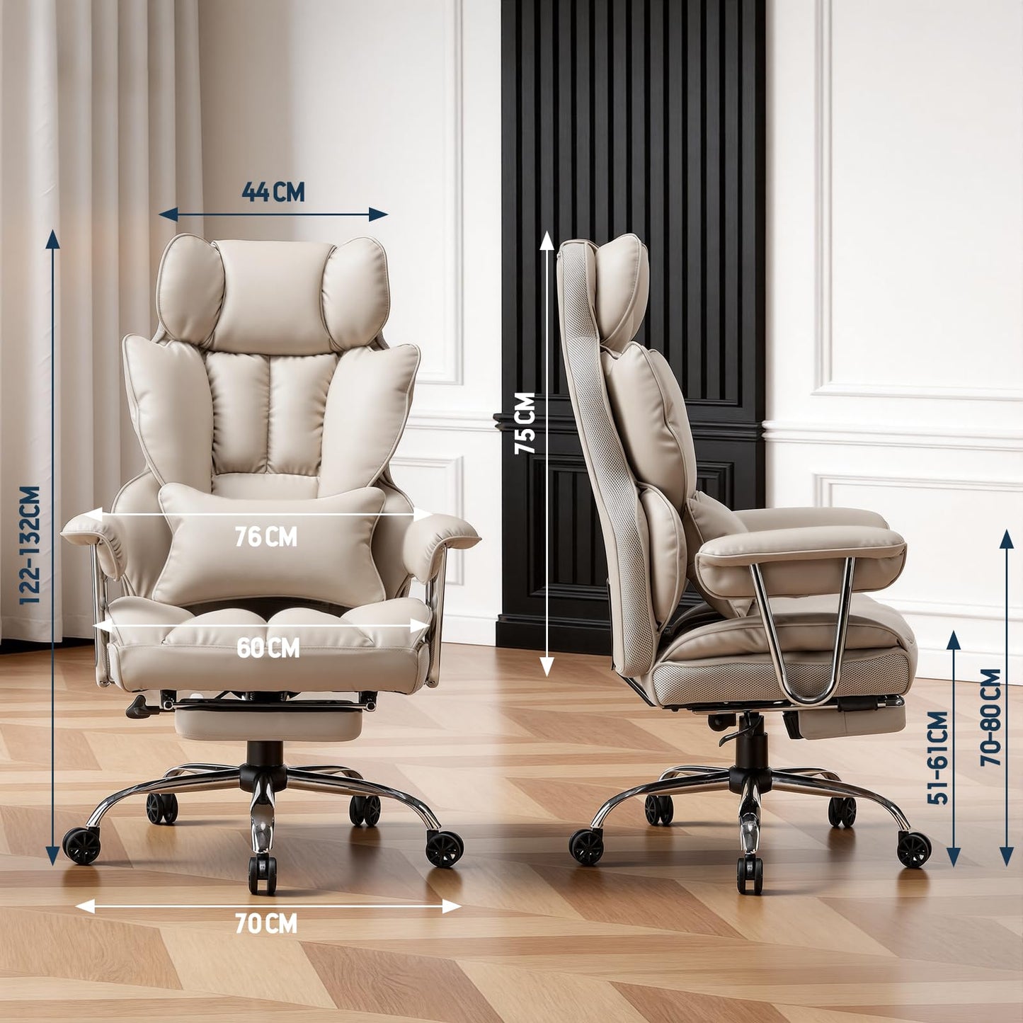 Efomao Big and Tall Office Chair 400lbs – PU Leather Executive Office Chair with Lumbar Support & Leg Rest, Heavy-Duty Computer Chair for Home Office, Grey