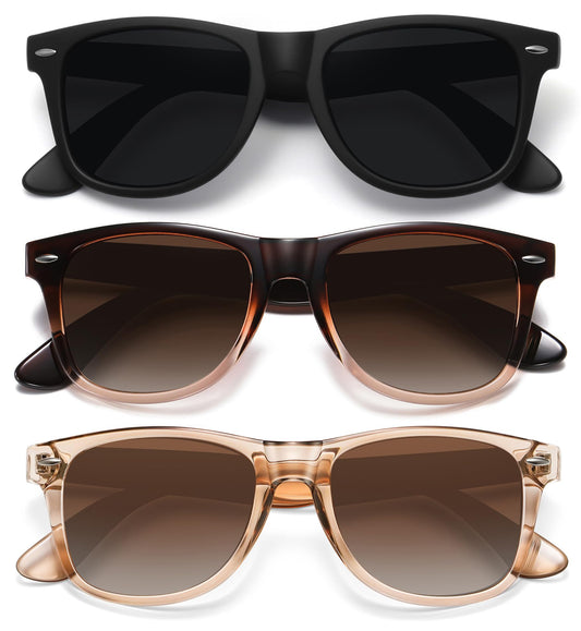 MEETSUN Polarized Sunglasses for Women Men Classic Retro Sun Glasses for Driving UV400 (3 Pack) Black Brown Gradient