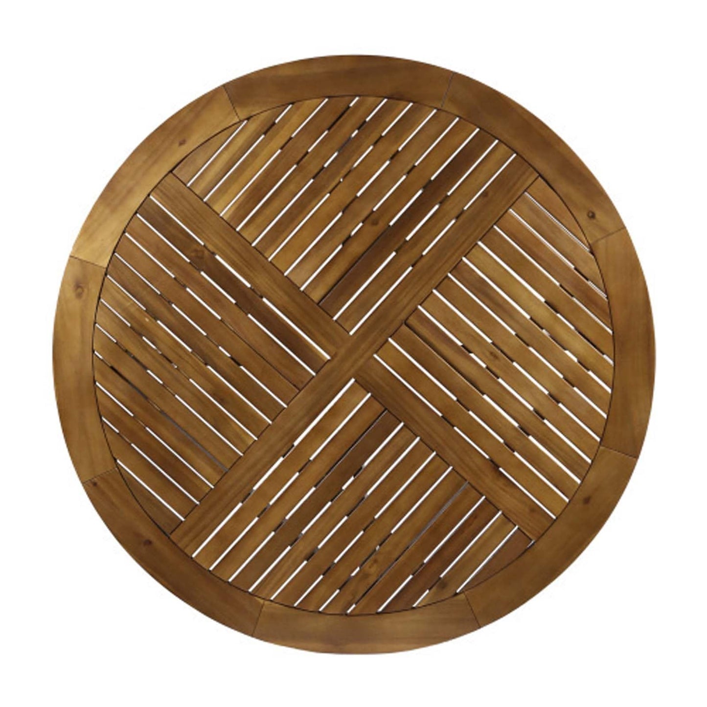 LCNDKF Weatherproof Slatted 47.25" Round Patio Dining Table, Solid Acacia Wood Teak Finish, Stable Indoor Outdoor Garden Lawn Family Dinner Furniture