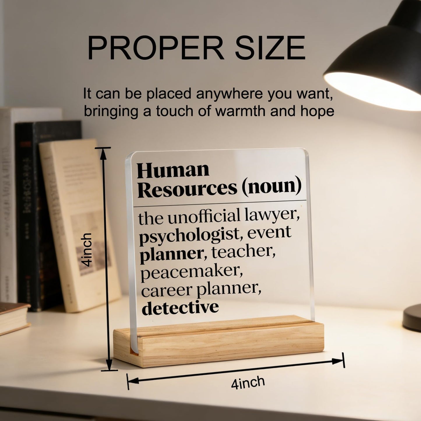 Funny Office Acrylic Desk Plaque Human Resources Definition Desk Decorative Sign with Wooden Stand Humorous Tabletop Ornament, Funny Office Gift for Coworkers, HR Manager Appreciation(Black)