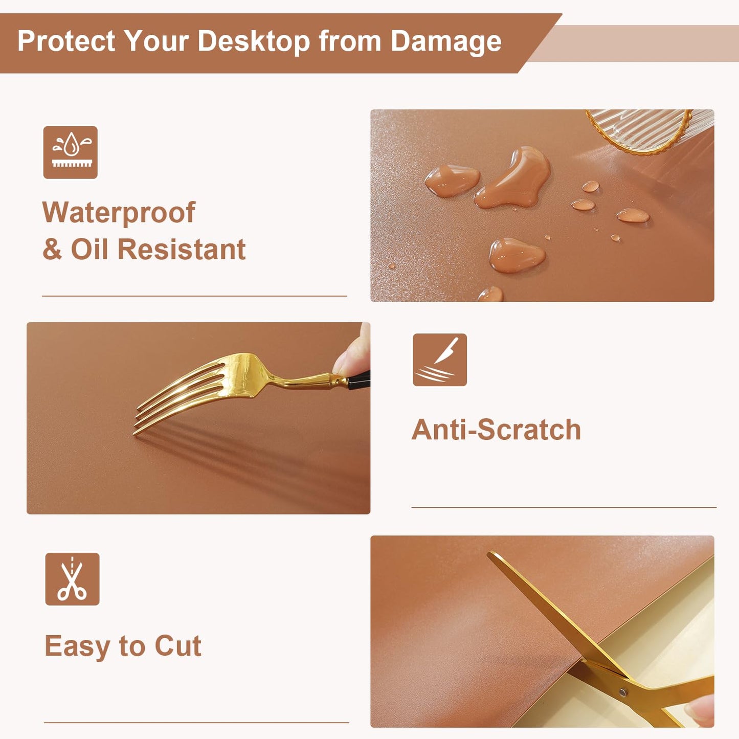 OstepDecor Brown Table Cover Protector 16 x 24 Inch, 1.5mm Thick Plastic Table Cover, Dining Table Protector Pad, Waterproof & Easy Cleaning PVC Desk Mat for Dresser, Coffee & Kitchen Wooden Tabletop