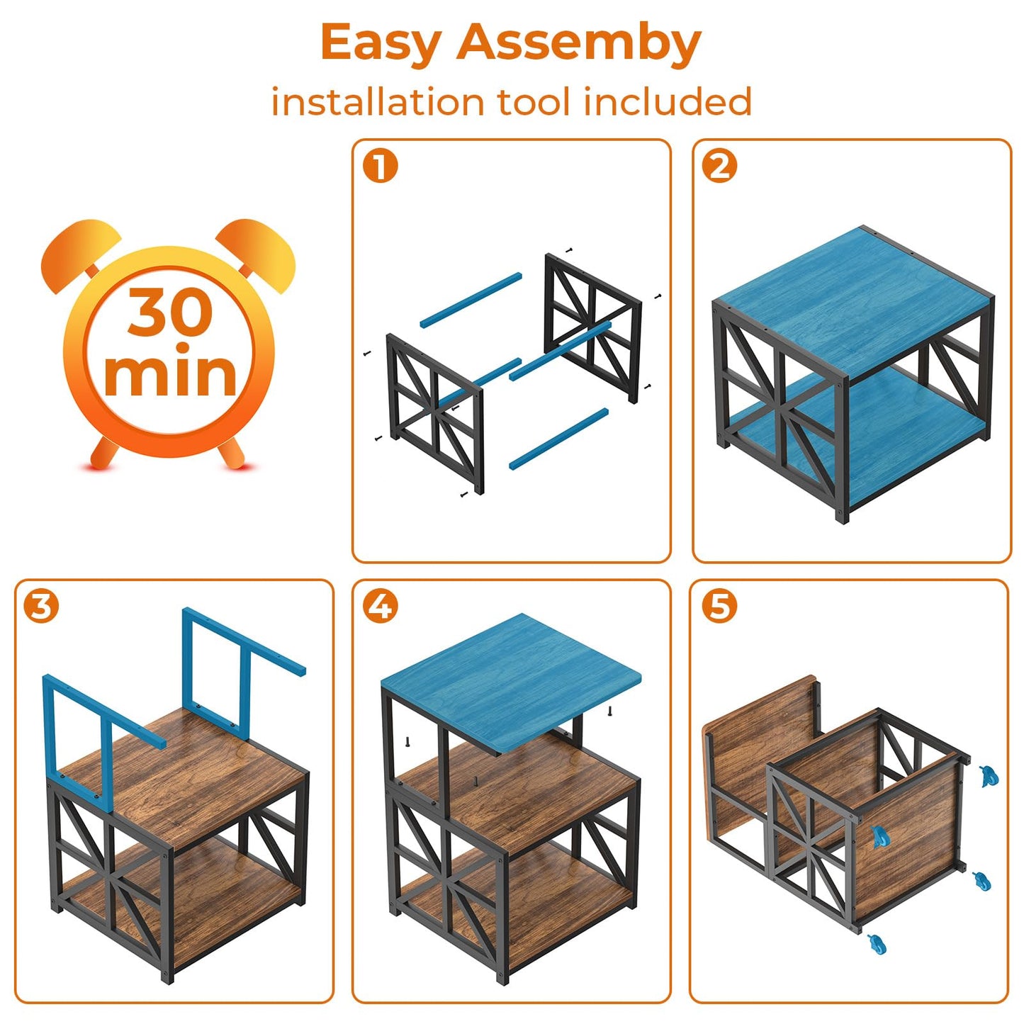 GreenForest Printer Stand with Lockable Wheels, Heavy Duty Printer Table with 3-Tier Storage Shelf for Home Office, Mobile Printer Cart for Small Spaces, 19.7"x17.7", Walnut