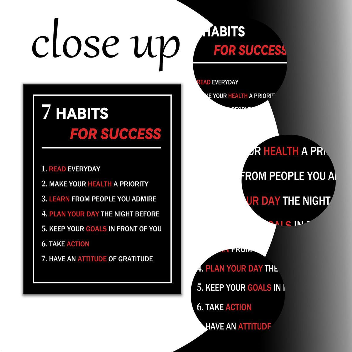 7 Habits For Success Motivational Poster Wall Art Home Decor Inspirational Canvas Print Pictures Inspiring Artwork for Living Room Office Gym Classroom Decoration Stretched and Framed [18''W X 24''H]