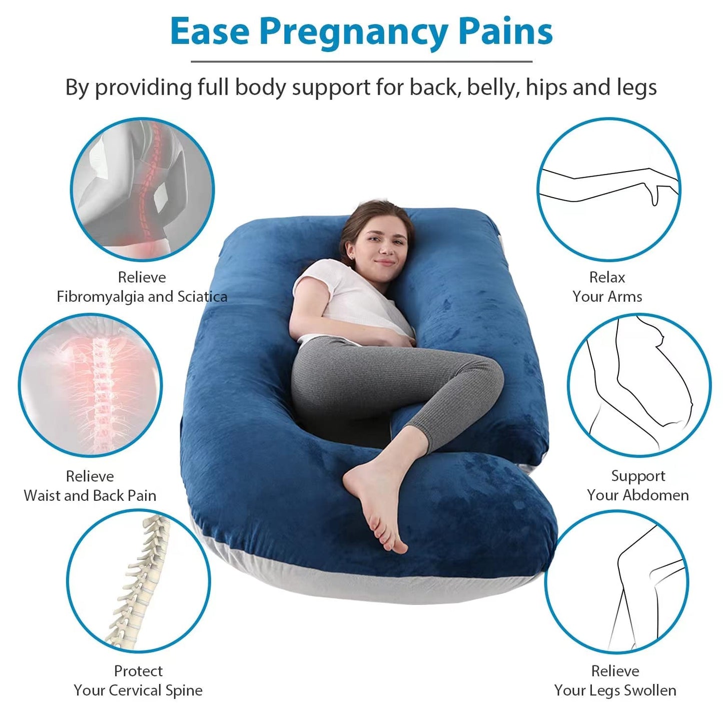 Jcickt Pregnancy Pillow for Sleeping,59 inch J/U-Shaped Maternity Pillow with Removable Washable Cover, Side-Sleeping Pregnant Body Pillow-Support for Backs,Legs, Belly, HIPS, Improve Sleep-Blue Grey