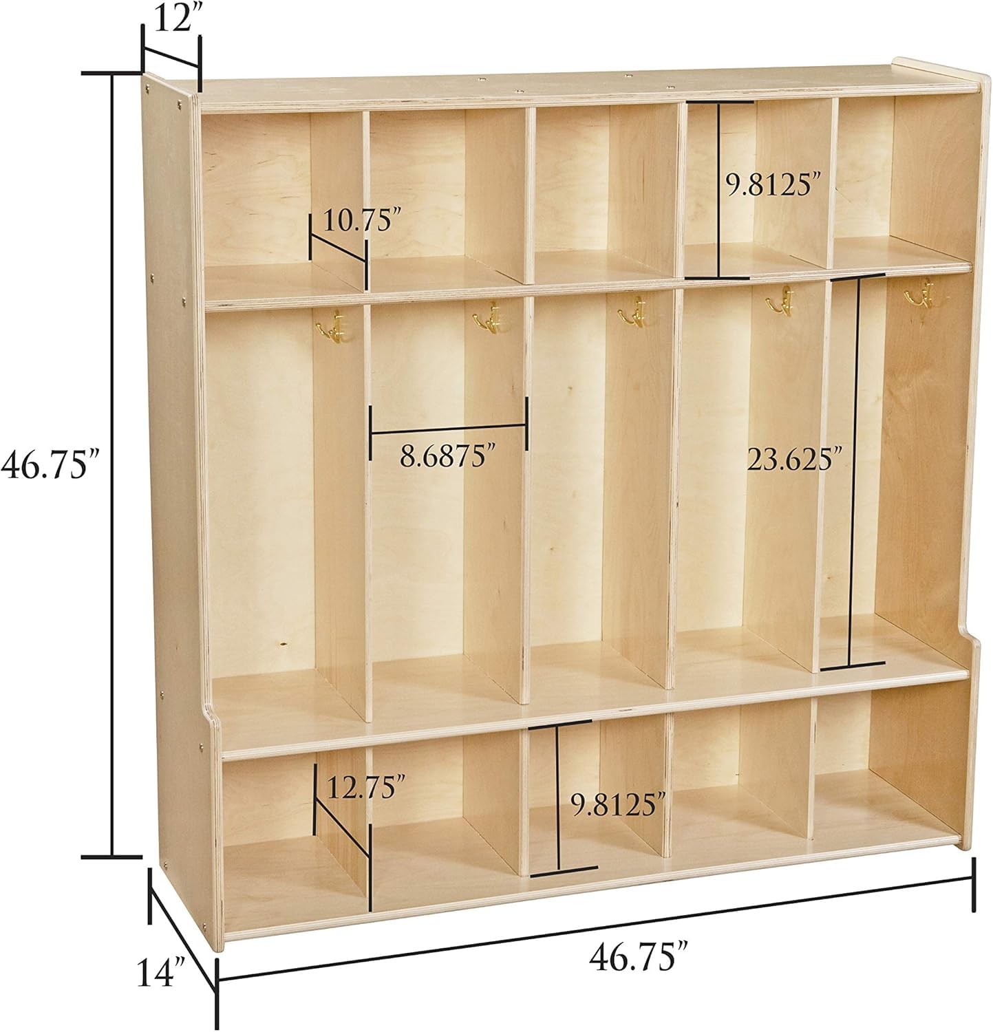 Contender 5-Section Coat Locker with Bench & Cubby Storage for Kids, Backpack Organizer with Cubbies Storage for Daycare, Preschool, Kindergarten [Natural]