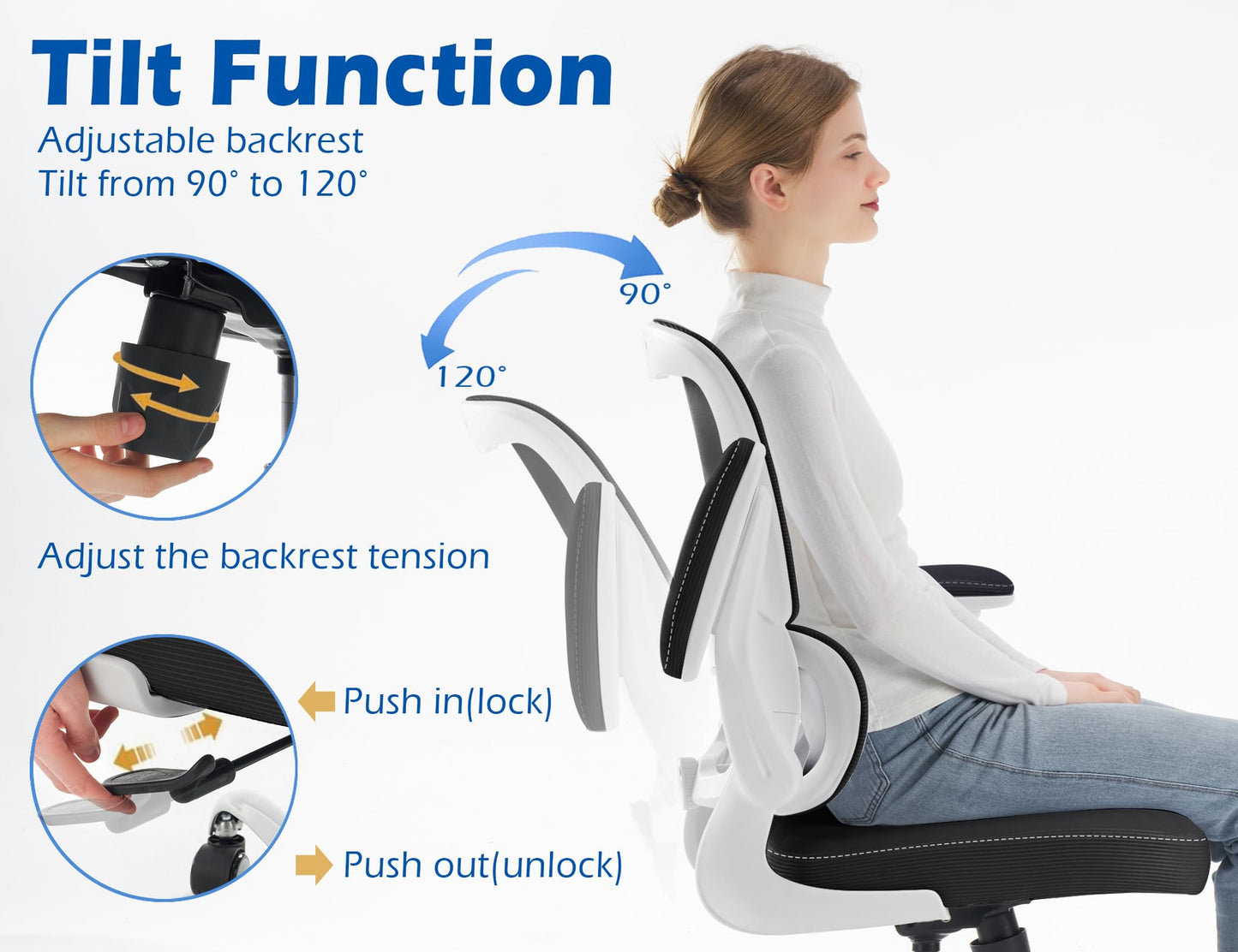 TRALT Ergonomic Office Chair - Desk Chair with Adjustable Lumbar Support Computer Chair - Mesh Comfy Chair with Flip-up Armrests - Gaming Chairs for Adults Home Office (PU Leather, Black White)