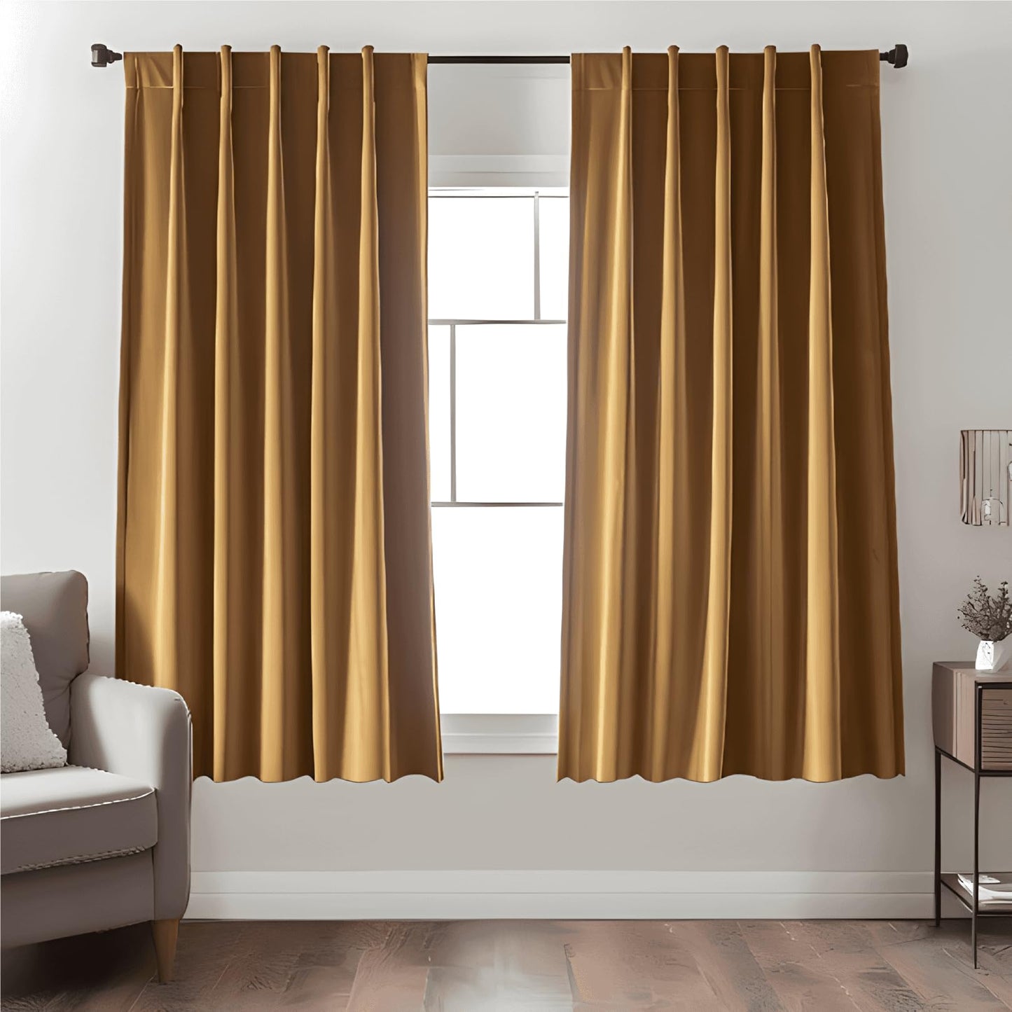 Aljctns Gold Brown Velvet Curtains for Living Room Luxury Room Darkening for Bedroom Living Room,Thermal Insulated Super Soft Window Drapes Rod Pocket & Back Tab, 52" W x 63" L, 2 Panels Set