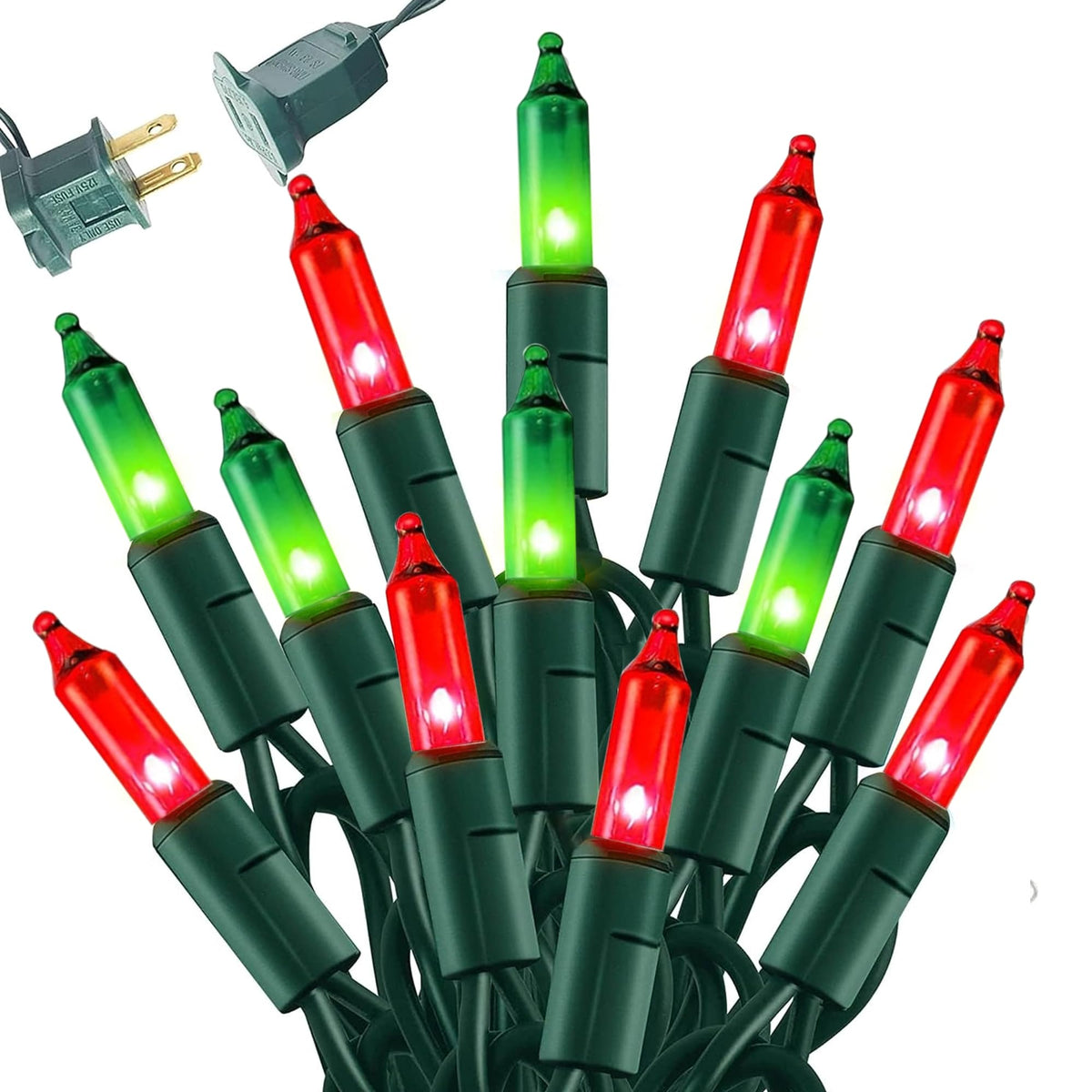 Dazzle Bright Red and Green Christmas Mini String Lights, 20FT 100 Count Incandescent Waterproof Fairy Lights Plug in, Connectable Christmas Decorations for Indoor Outdoor Home Party Garden Yard