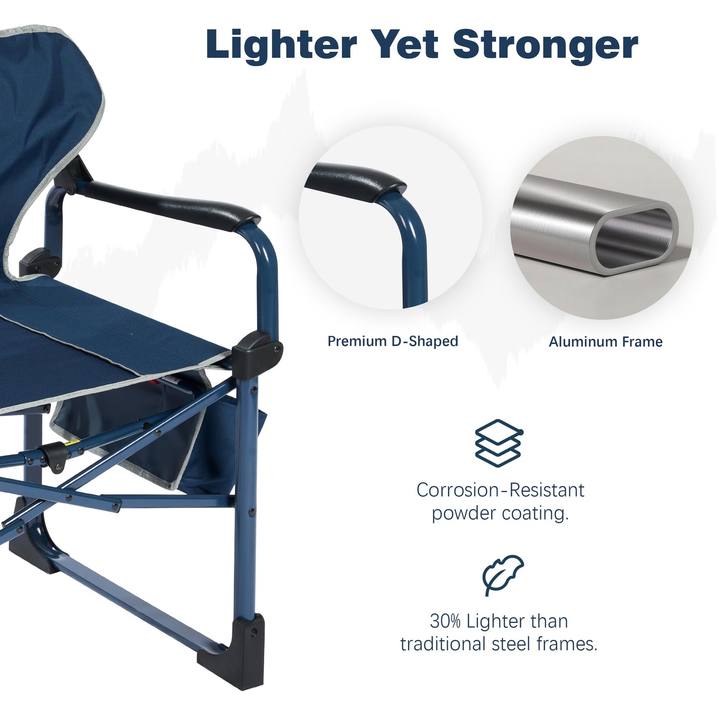 SUNNYFEEL Camping Directors Chair Aluminum Oversized Portable Folding Chair with Side Pocket and Adjustable Side Table for Beach, Fishing, Trip, Picnic, Lawn, Concert Outdoor Foldable Camp Chairs