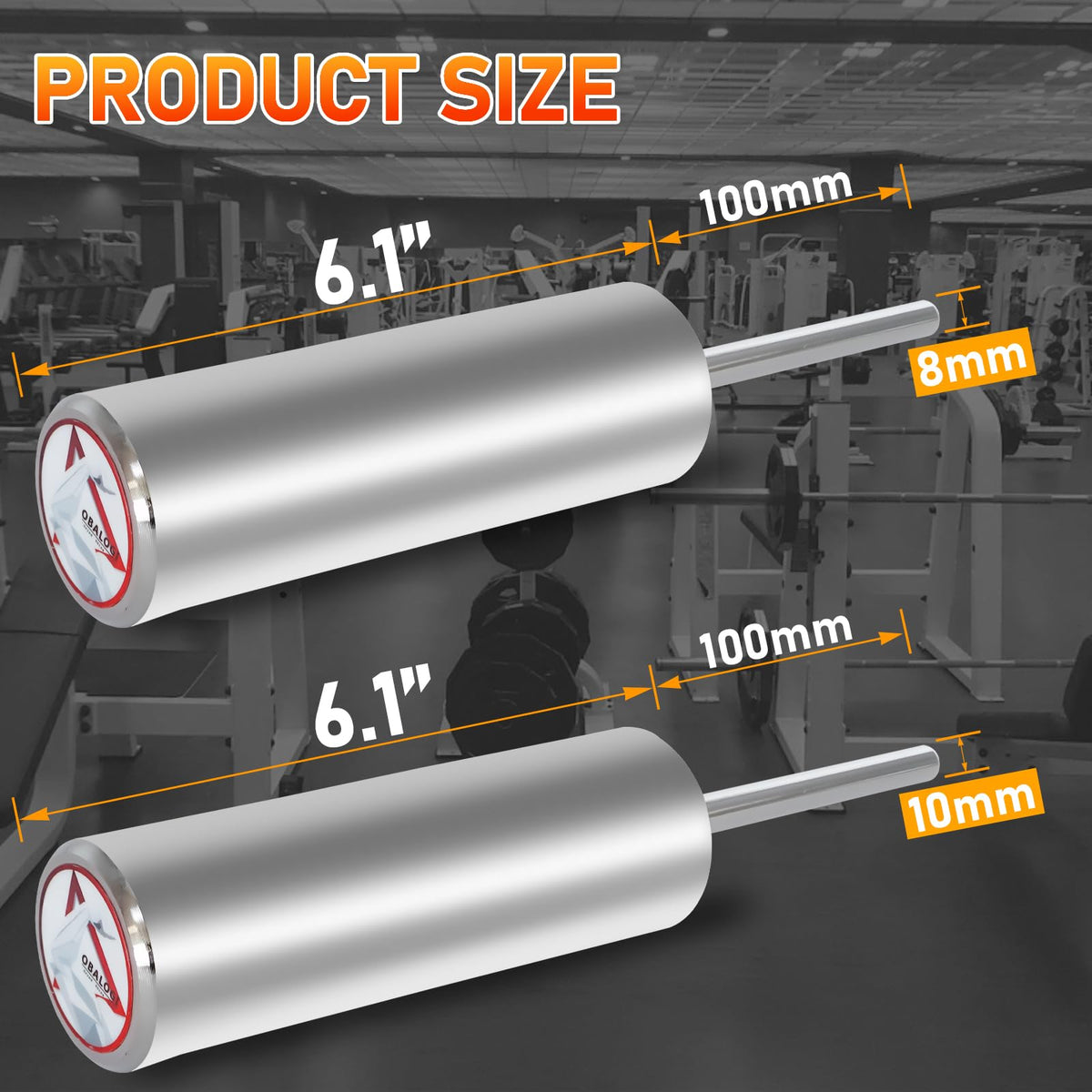 OBALOGI Weight Stack Pin Extender - 10mm & 8mm Dual Fit, Secures Olympic Plates, 6 Magnet Anchoring, Up to 130lbs Capacity, Cable Machine & Home Gym (Steel) (Ø 8mm)