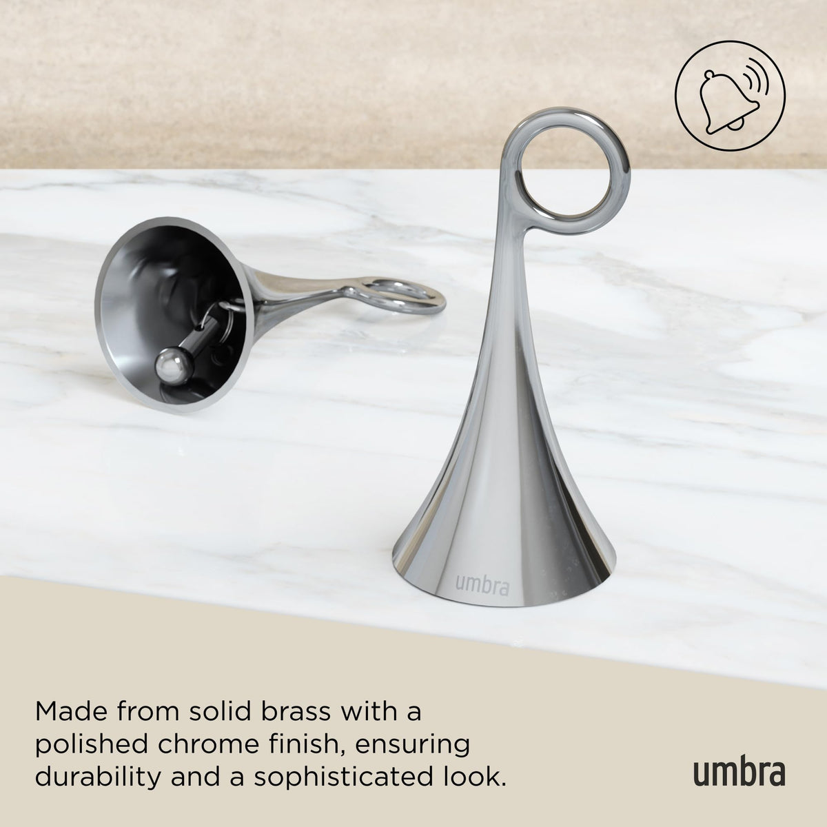 Umbra Isa Bell - Decorative Modern Dinner Bell, Chrome Hand Bell for Home or Office