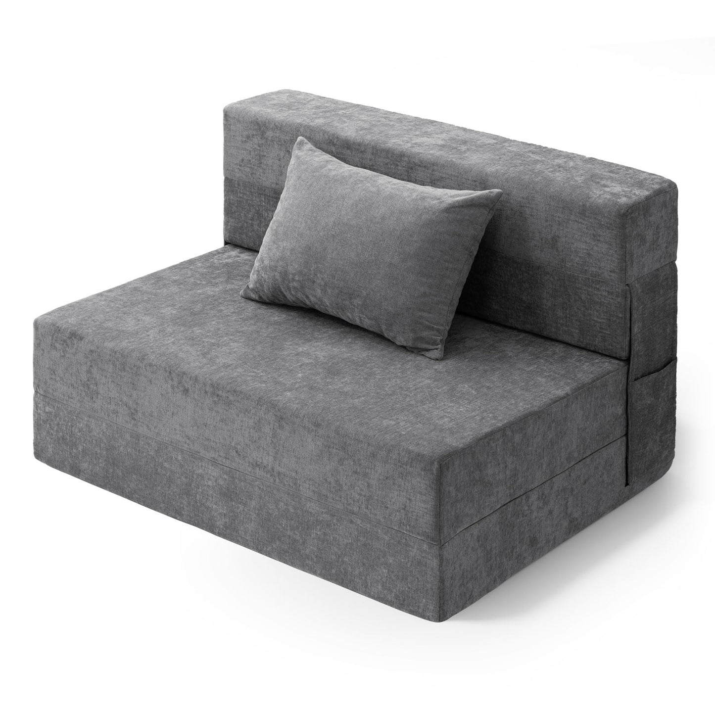 HOMFINE Folding Sofa Bed - Convertible Sleeper Chair with Pillow, Fold Out Couch, Memory Foam Floor Mattress, Futon Couch, Lazy Sofa for Living Room/Dorm/Guest Room/Home Office, Twin, Grey