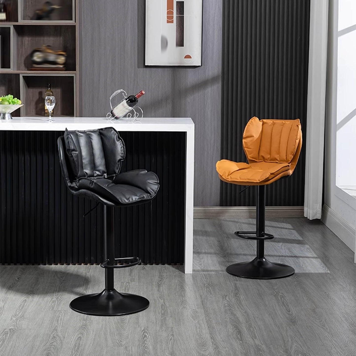 High Top Chairs Swivel Stool with Back Adjustable Height Padded Commercial Tall 23.6-31.5 Inches Airlift for Kitchen Island Dining Office, 1pc.(Brown)