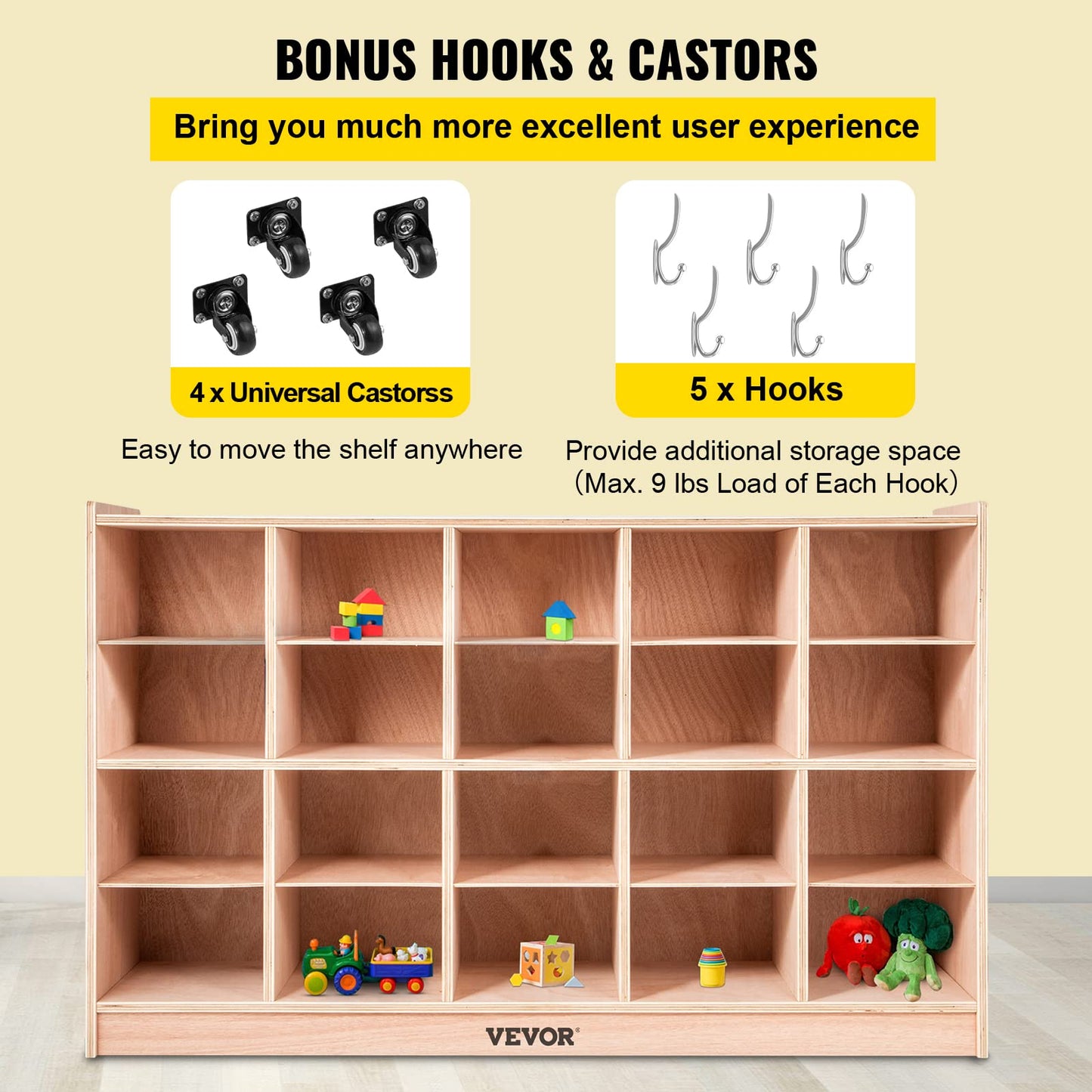 Happybuy 20-Section School Storage Locker, Wooden Storage Cabinet with 4 Casters, Classroom Cubbies for Storage, 15mm Thick Plywood Locker for Home, Office, School, Gym, Kindergarten