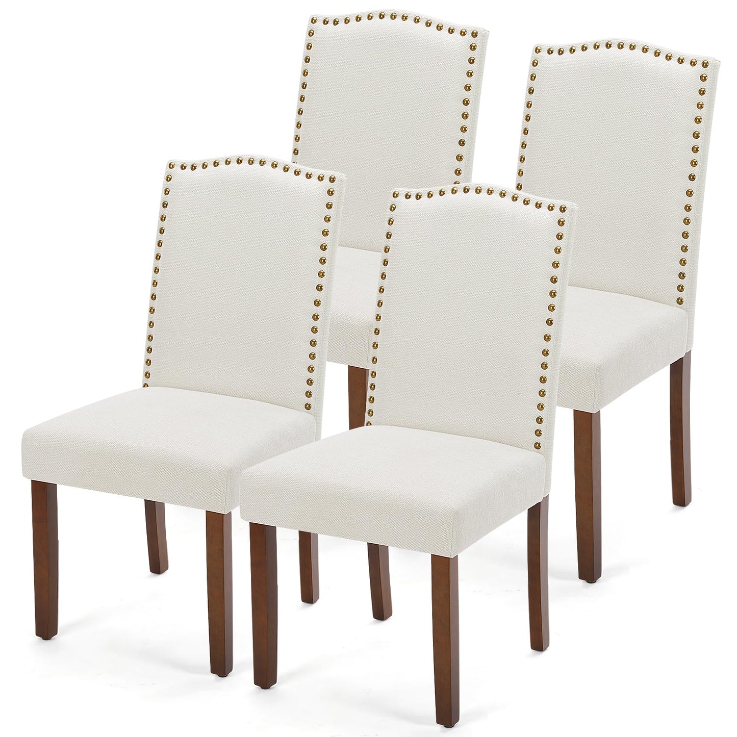 DUMOS Dining Chairs Set of 4, Modern Kitchen Table Chairs with Wooden Legs and Padded Seat, Mid Century Upholstered Accent Chairs for Dining Room/Kitchen/Living Room/Restaurant, Beige