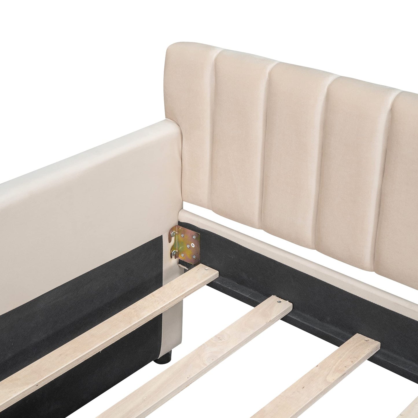 YOPTO Velvet Upholstered Twin Daybed with Two Storage Drawers, Solid Wooden Sofa Bed Frame w/Vertical Stripes Designed Backrest and Pine Legs, Space-Saving Design