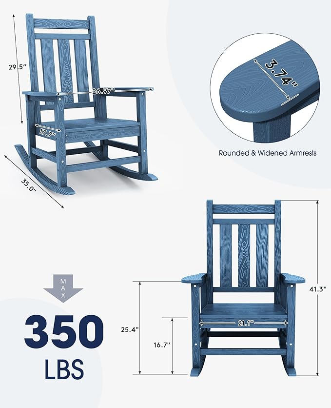 KINGYES Oversized Outdoor Rocking Chair Set of 6, All-Weather Patio Rocking