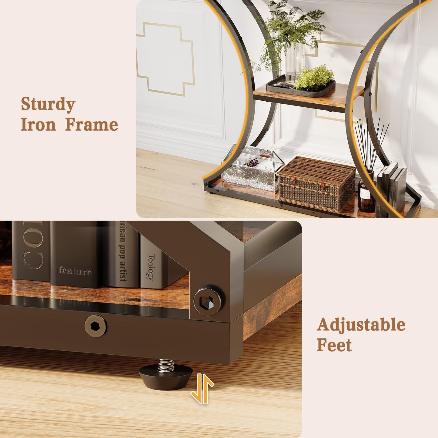 HavenlyYouth Narrow Console Table for Entryway, Industrial 3-Tier Sofa Table Behind Couch, 29.5" Height TV Stand with Storage Shelves for Living Room, Hallway, Entrance, Foyer, Rustic Brown