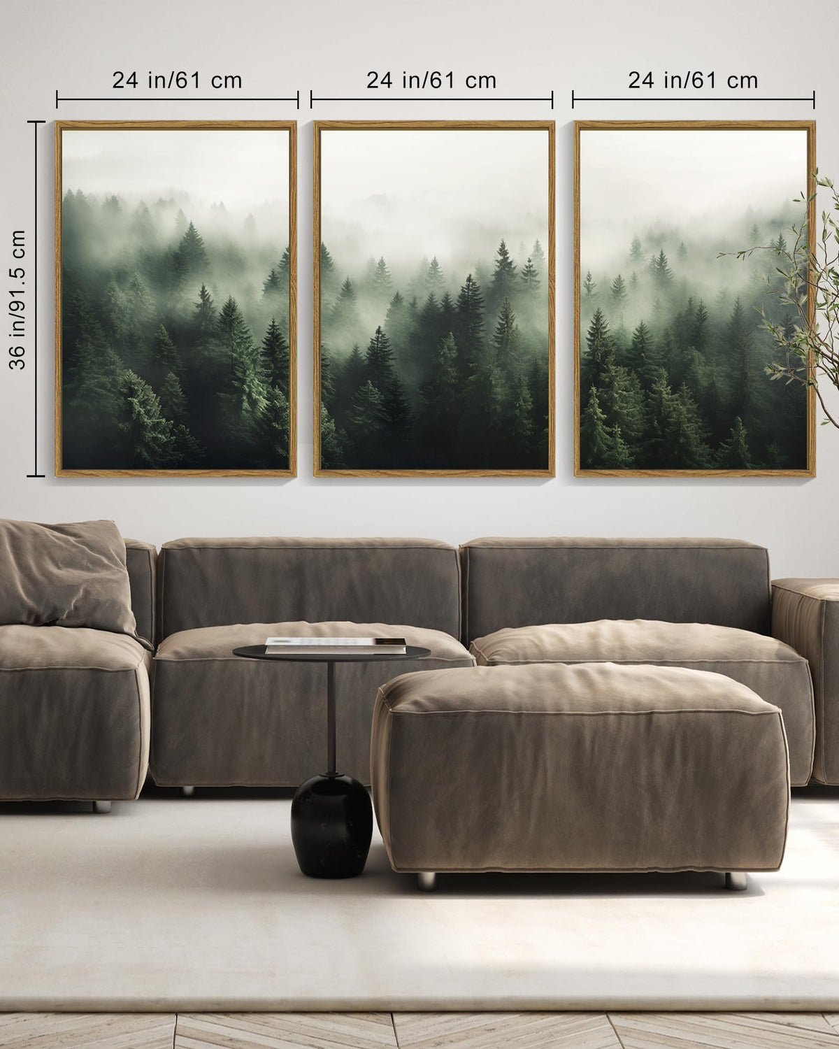 SHENIFY Green Fog Pine Tree Forest Canvas Wall Art Large 24x36in Framed Nature Modern Artwork Prints Decor - Natural Framed