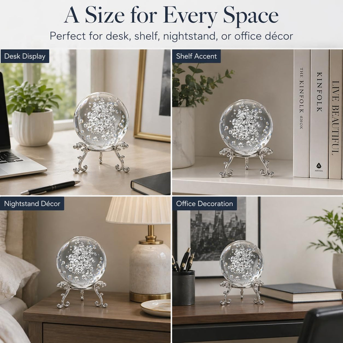 Crystal Ball Glass Globe Decor - Crystal Sphere with Stand & Gift Box, Clear Decorative Crystal Globe, 3D Crystal Ball for Home Decor Photography, Gazing Divination Fengshui Meditation, 4 inch/100mm