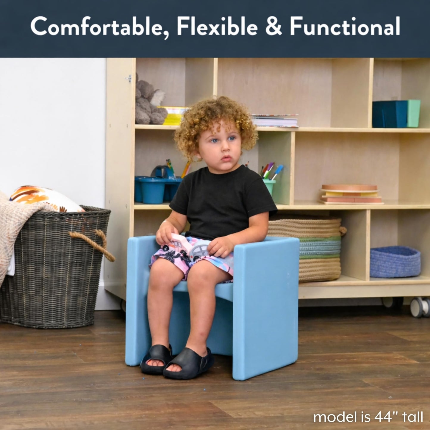 Children's Factory 3-in-1 Cube Chair for Kids, Flexible Seating Classroom Furniture, 1-Pack, Sky Blue
