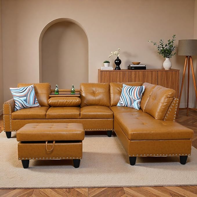 97.5" Yellow Couch L Shaped Couch Set, Modular Sectional Couches