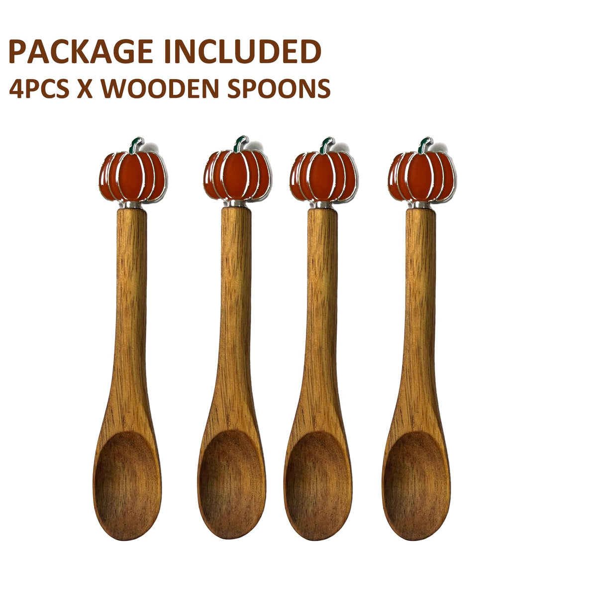 4PCS Wooden Spoons for Eating, Collection Pumpkin Spoons, Fall Coffee Spoons,Thanksgiving Wooden Teaspoon,Halloween Small Wooden Spoons for Honey Coffee Stirring Tea Yogurt Jars, 5.1 Inches Length