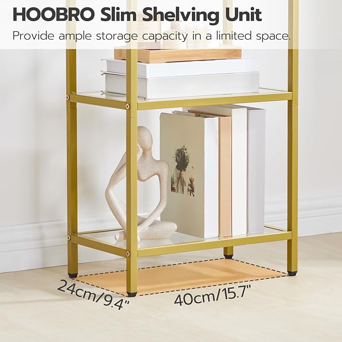HOOBRO 5-Tier Gold Shelf, Narrow Book Shelf, Display Cabinet