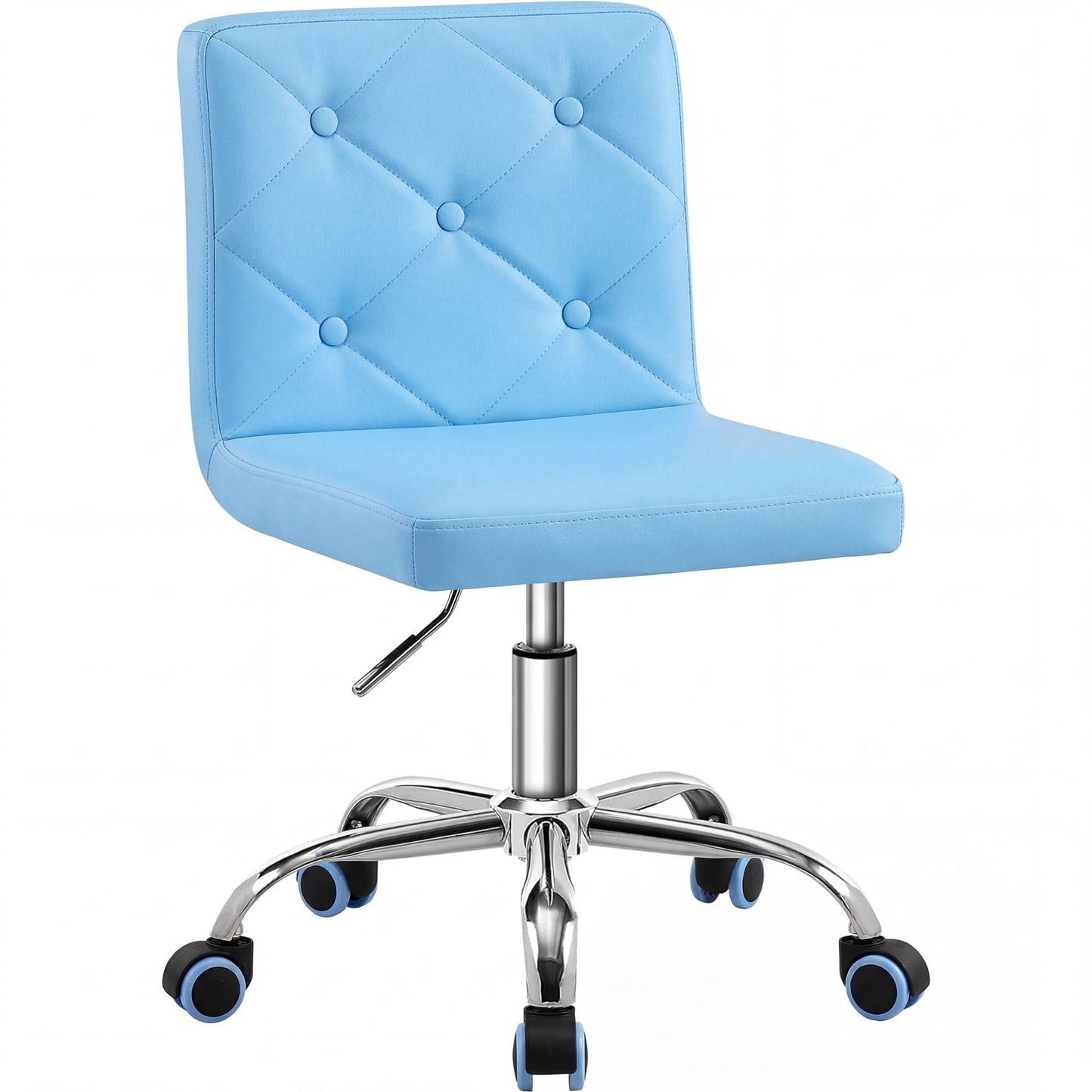 VECELO PU Leather Mid-Back Armless Vanity Chair Adjustable Height 360° Rolling Swivel for Home Office Work