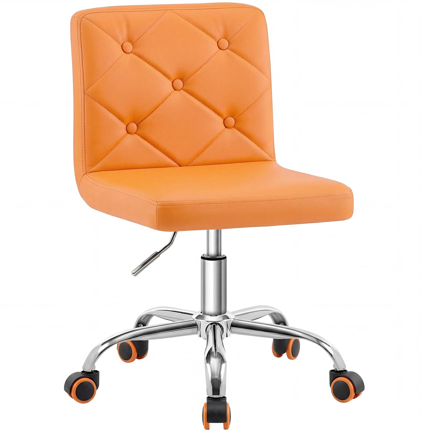 VECELO PU Leather Mid-Back Armless Vanity Chair Adjustable Height 360° Rolling Swivel for Home Office Work