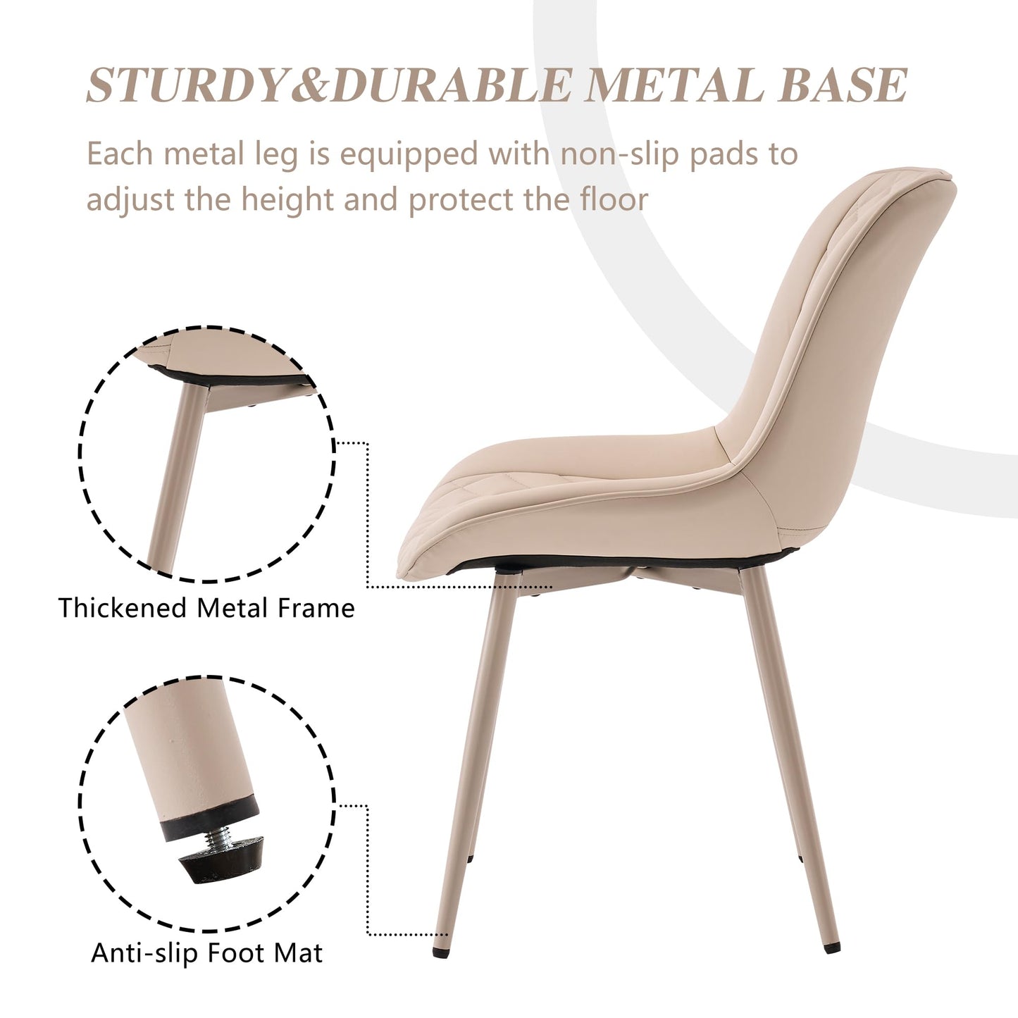 YOUNIKE Cream Faux Leather Dining Chairs Set of 2 Mid-Century Modern High Padded Back Comfy Upholstered Kitchen Chairs with Metal Legs Wide Seat Accent Side Chair for Dining/Living/Waiting Room