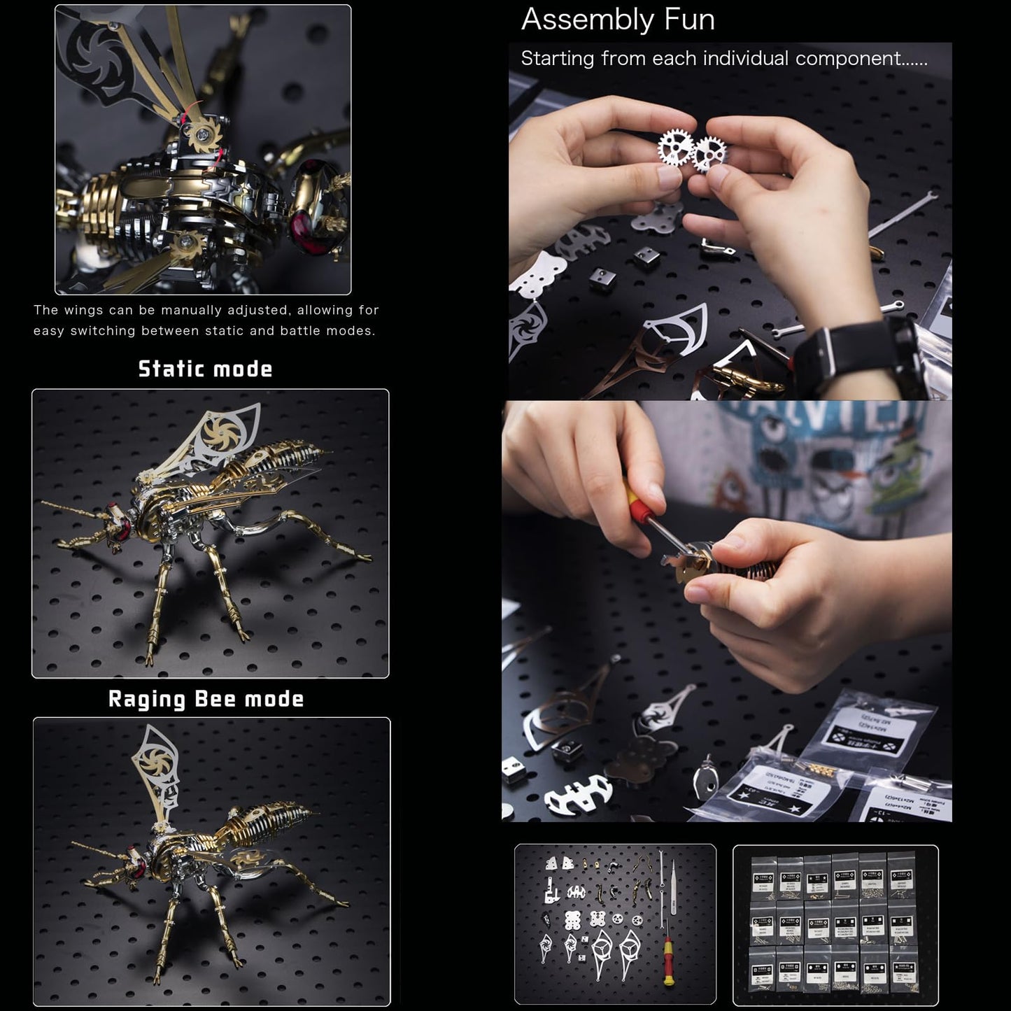 3D Metal Wasp Puzzles for Adults, Model Kits Mechanical Building Blocks, Difficult DIY for Assembly Gifts for Men