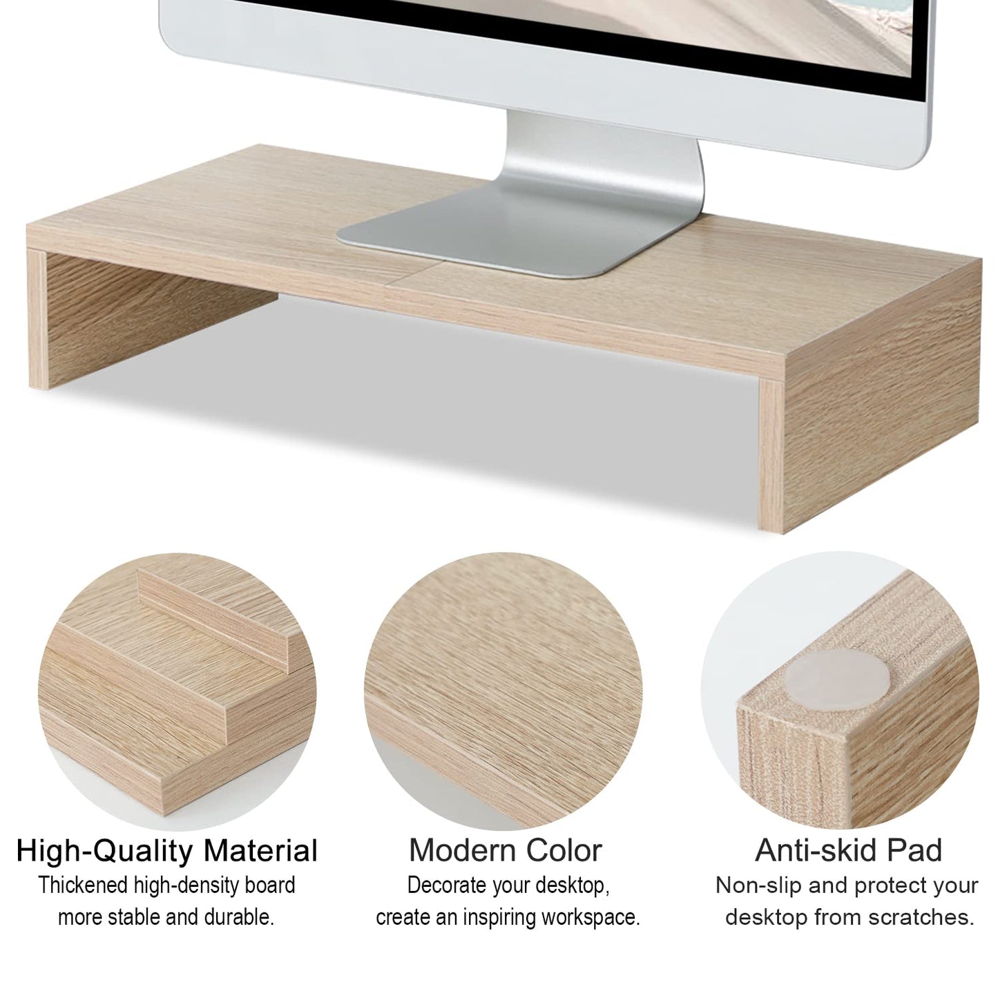 TEAMIX 20 Inch Wood Monitor Stand Riser, Wooden Desktop Stand for PC/TV/Laptop/Printer, Cozy Monitor Riser with Storage, Computer Stand Space-Saving