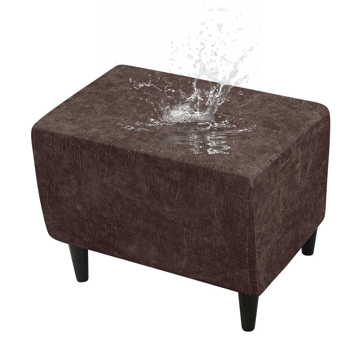 HYGPP Faux Leather Ottoman Cover Rectangle Ottoman Slipcover Waterproof Storage Ottoman Cover Stretch Non Slip Living Room Furniture Protector-Brown-Large(Brown,Small)