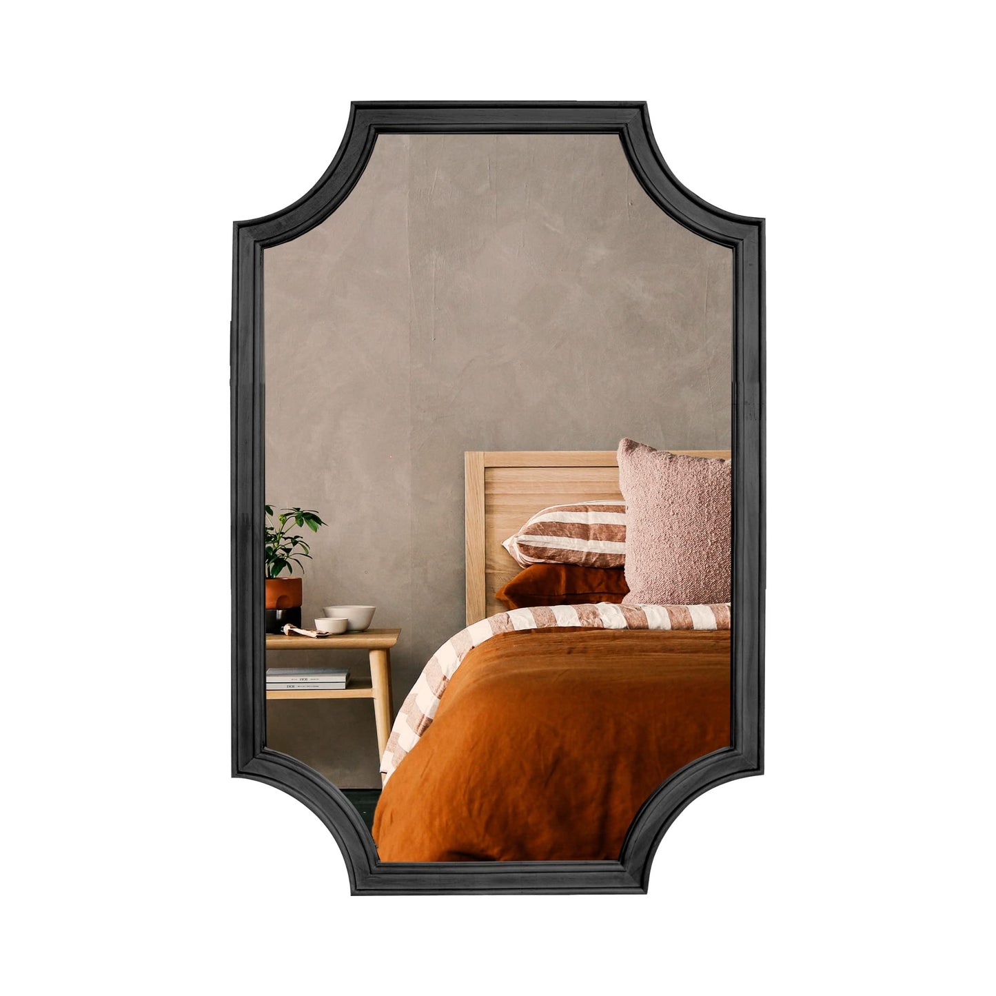 WallBeyond 20" x 30" Full Scalloped Corners Arch Rectangle Wall Mirror with Wood Frame for Entryway, Living Room or Bedroom Home Decor - Light Woodgrain [20" x 30" Black]