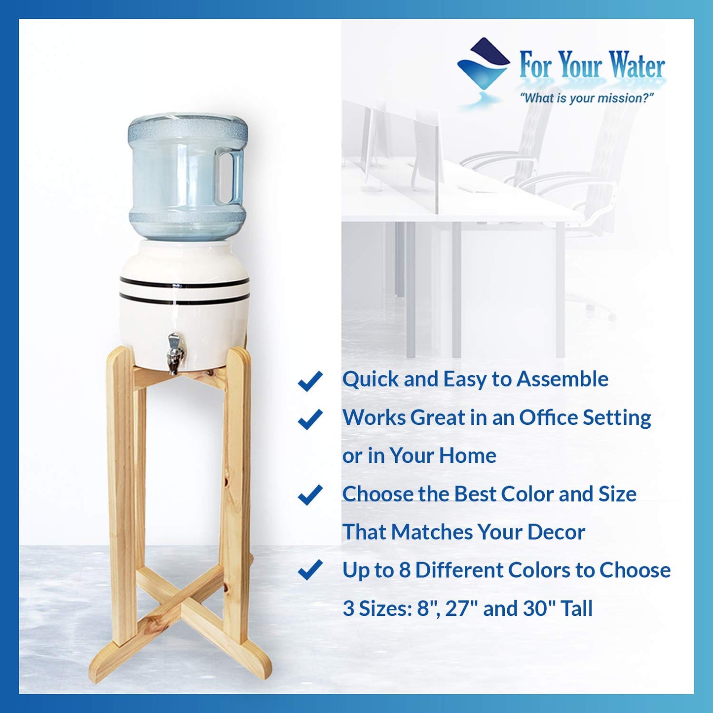 For Your Water 27" Wood Painted Water Crock Dispenser Floor Stand - Natural Color