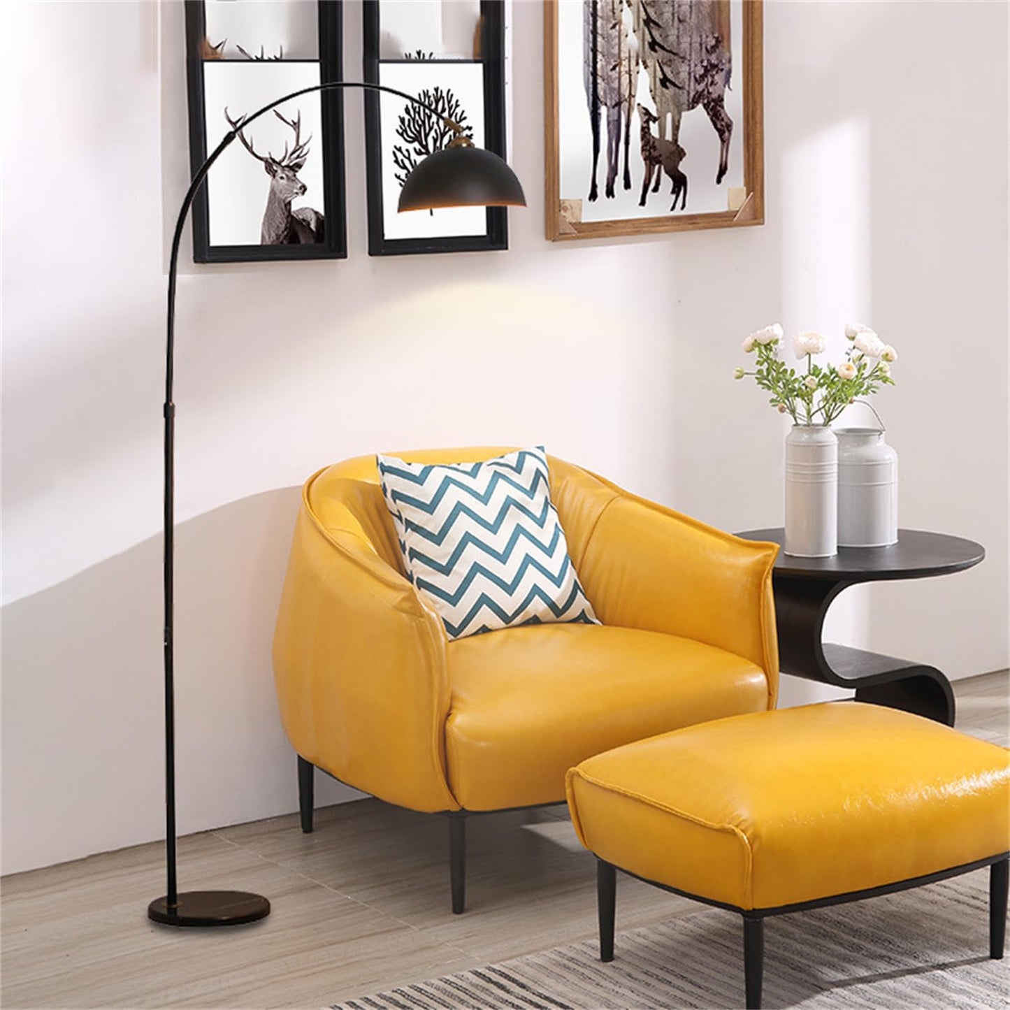 GKOKG Floorps,with Table Black Arc Floorp with Marble Base for Liviroom, Standingp with 360° Rotatable Arm, Industrial Tallp Metal Material, Readingp for Bedroom Couch Sofa