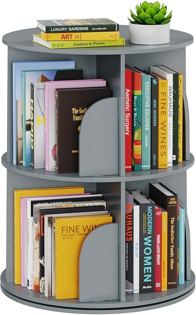 SpaceAid 2 Tier Rotating Bookshelf Tower, Spinning Bookcase Lazy Susan