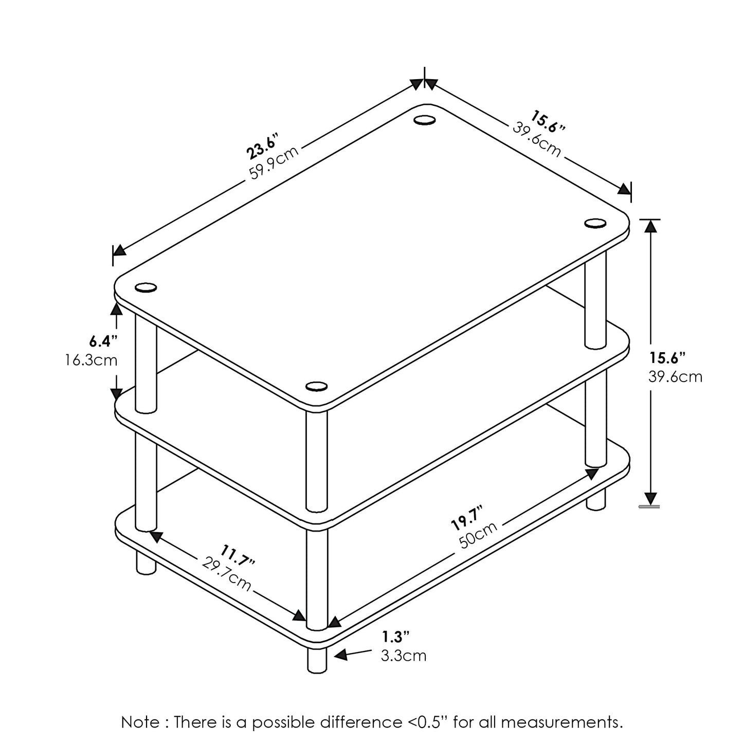 Furinno JUST Coffee Table, 3-Tier Modern Coffee Table with Open Shelf, Toolless Assembly Side Table, for Living Room, Bedroom, Home Office, White