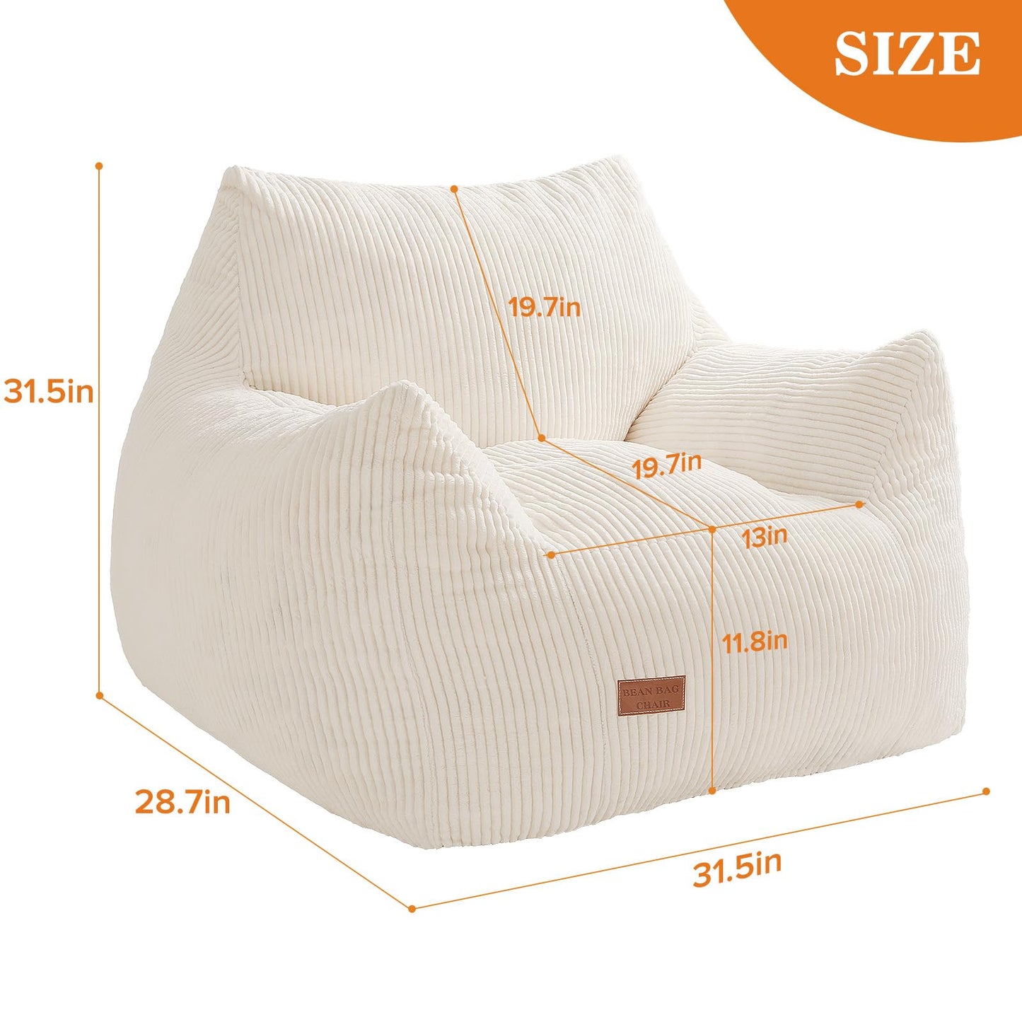 Vellorise Big Bean Bag Chair for Adults, Ultra Soft Living Room Bean Bag with Armrests, Stuffed BeanBag Chair for Napping, Gaming, Vacuum-Compressed for Easy Gifting, 48 Hours to Fluffs Up, Beige