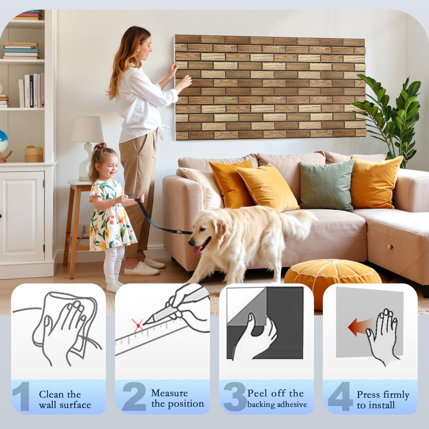 ArtVivid 12Pack Acoustic Panels, 12"×12"×0.4" Self-Adhesive 3D Brick Pattern Sound Proof Panels for Walls, High Density Decorative Acoustic Foam for Recording Studios, Offices, Faux Wood Grain Print