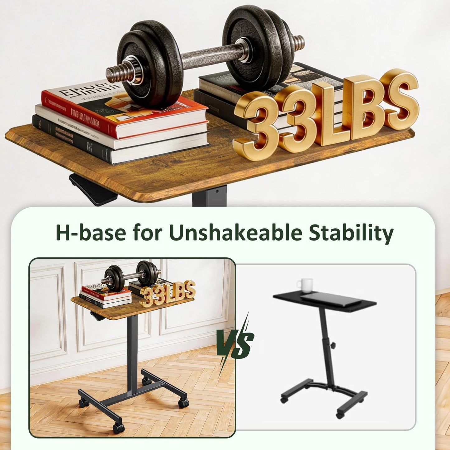 SageNest Adjustable Height Mobile Standing Desk with Lockable Casters, Rolling Sit Stand Laptop Computer Desk, Portable Compact Workstation for Home Office Dorm, Brown