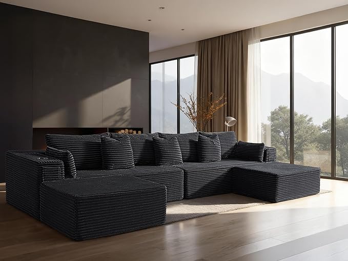 138" Cloud Sectional Couch, Comfort U Shaped Sofa
