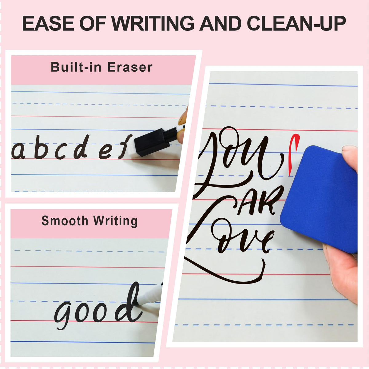 Set of 24 Dry Erase Boards, Double Sided Small Whiteboards with Lines for Kids, Students, Teacher & Classroom Pack, 9"x12" Mini Individual White Boards Lined for Writing with 24 Markers, 24 Erasers