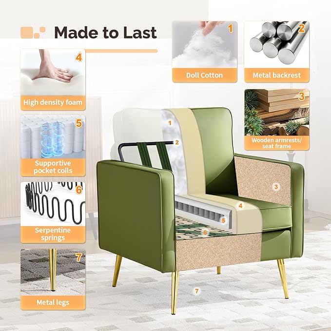 VINGLI Modern PU Leather Accent Chairs Set of 2, Single Sofa Chair