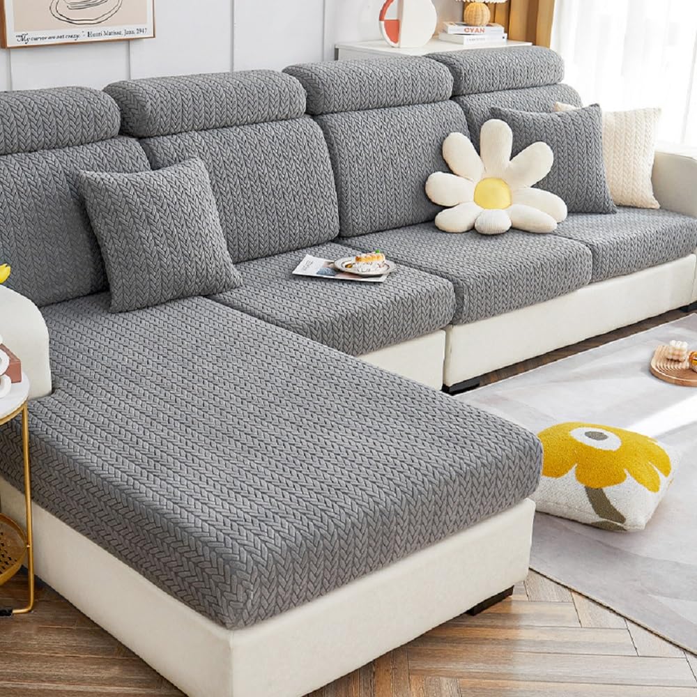 Yoovat Sofa Covers Soothing Home Sofa Covers Sofa Hero Covers Couch Cushion Covers for Dogs Stretch Couch Covers Slipcovers for Couches and Sofas (Wheat-Gray,Chaise Cover)