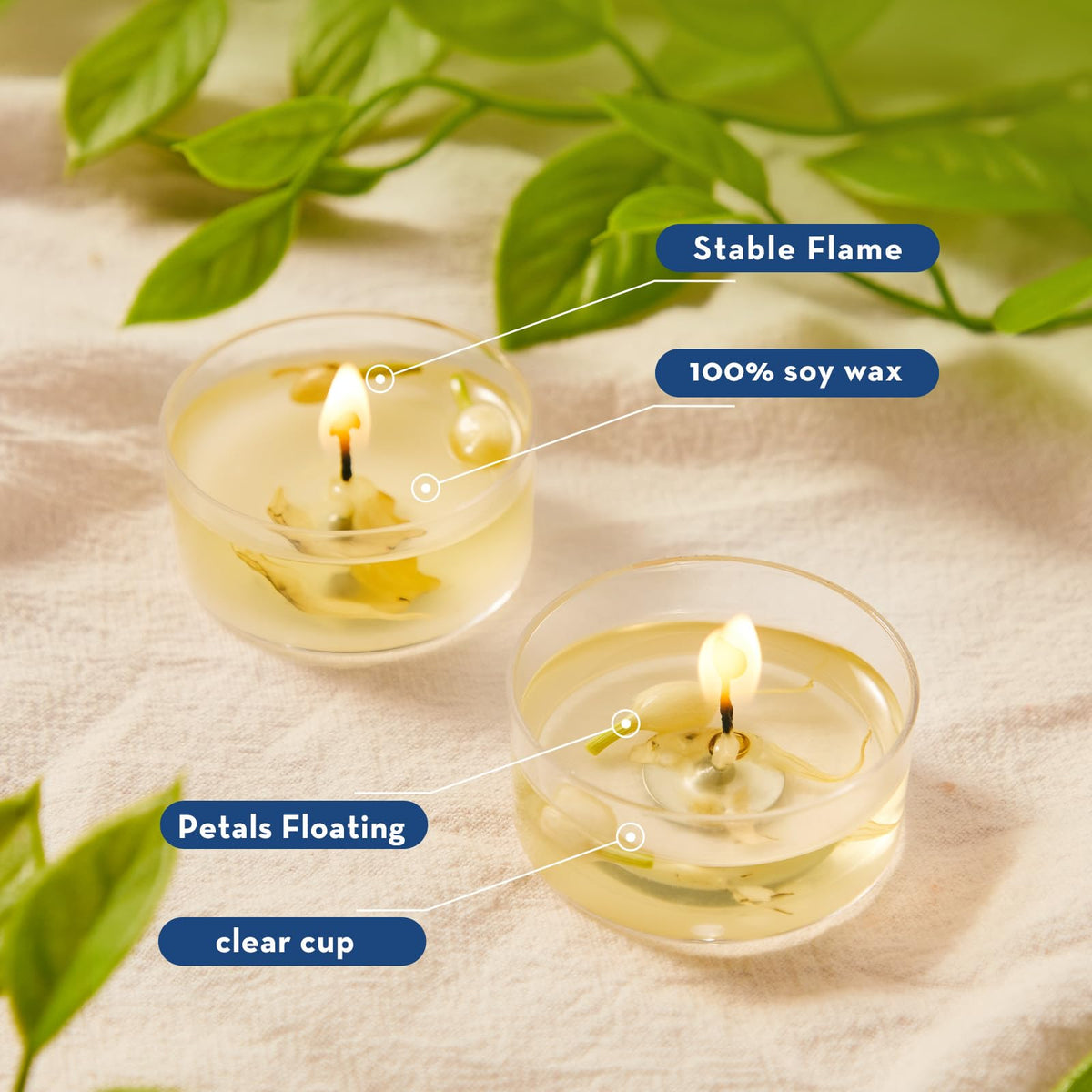 Crenovo Jasmine Scented Tealight Candles with Dried Flowers, 4 Hours Non-Toxic Tea Lights, 100% Soy Wax Candles Bulk for Wedding, Spa, Bath, and Home Decor, 8 Pack
