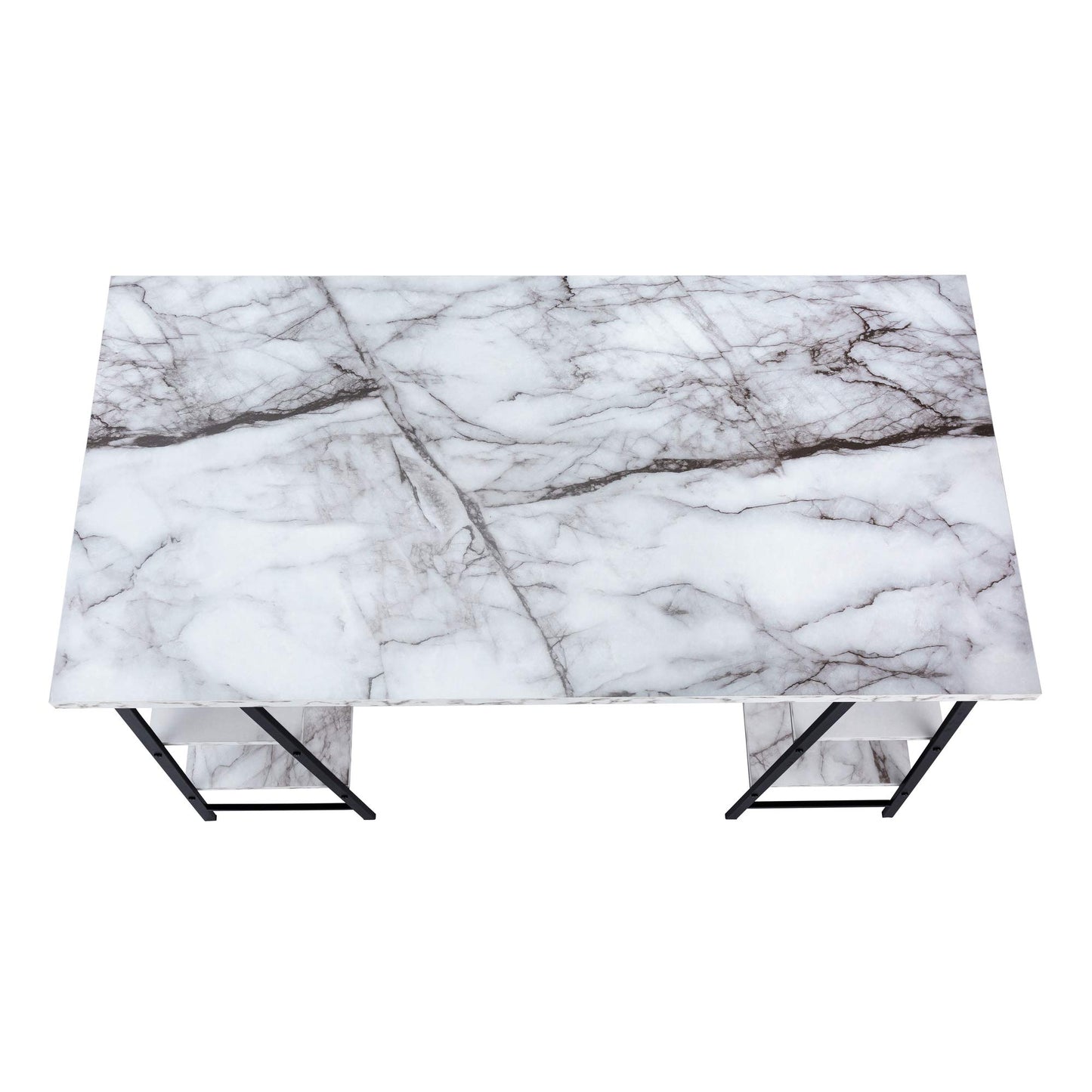 Monarch Specialties I 7527 Computer Desk, Home Office, Laptop, Storage Shelves, 48" L, Work, Metal, Laminate, White Marble Look, Black, Contemporary, Modern