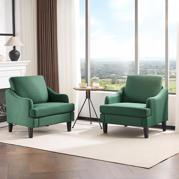 VINGLI Linen Fabric Accent Chairs Set of 2, Comfy Sofa Chair Living Room
